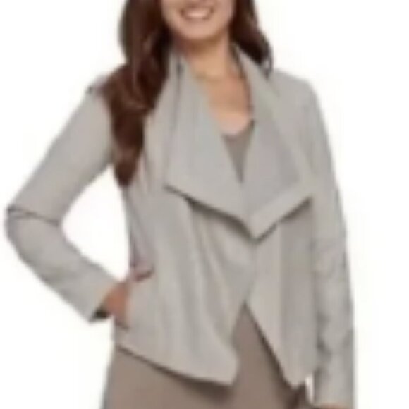 G.I.L.I Got To Love It Gray Leather Cascade Waterfall Blazer Sz 10 - Picture 2 of 13